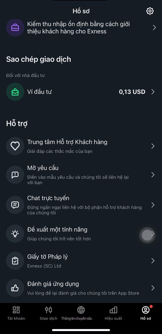 Mục Hỗ trợ với dòng Chat trực tuyến