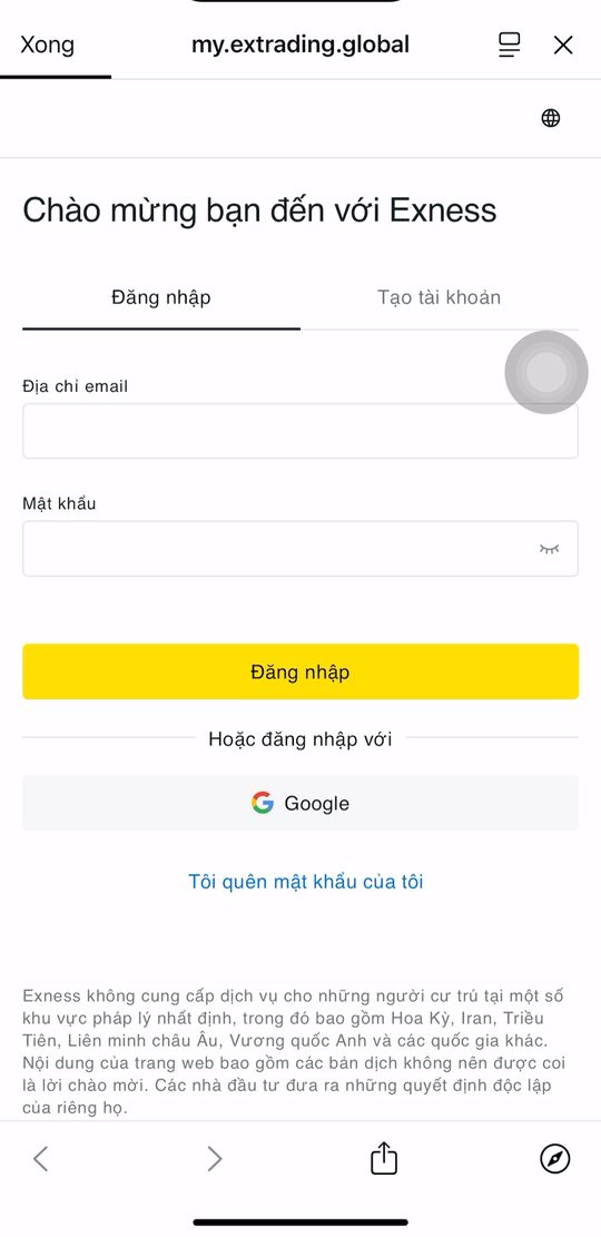 Trang đăng nhập Exness