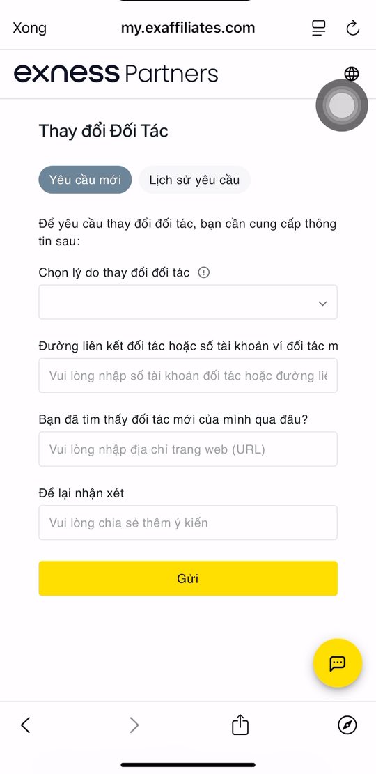 Danh sách lý do thay đổi đối tác